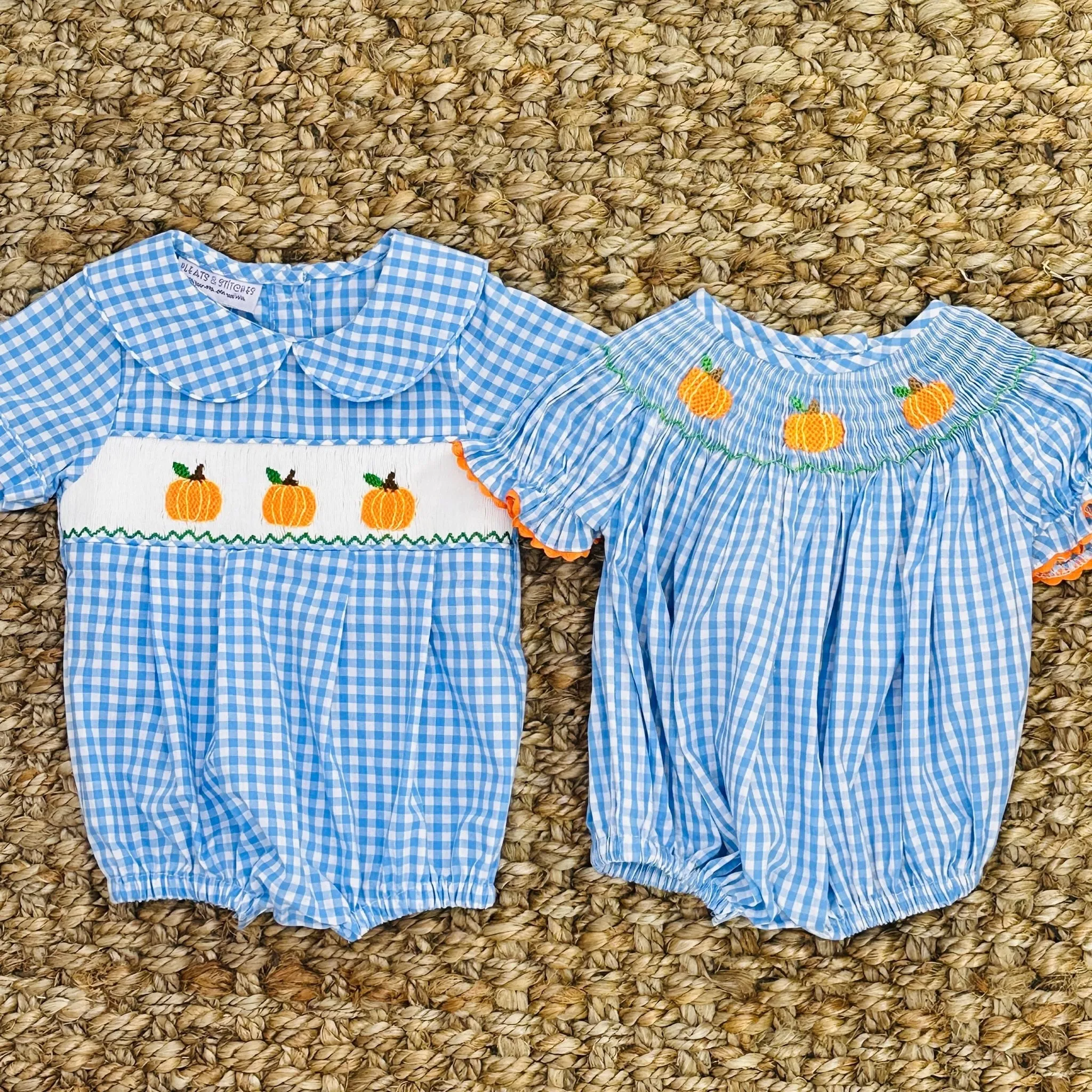 Pumpkin Smocked Boy's Bubble in Gingham