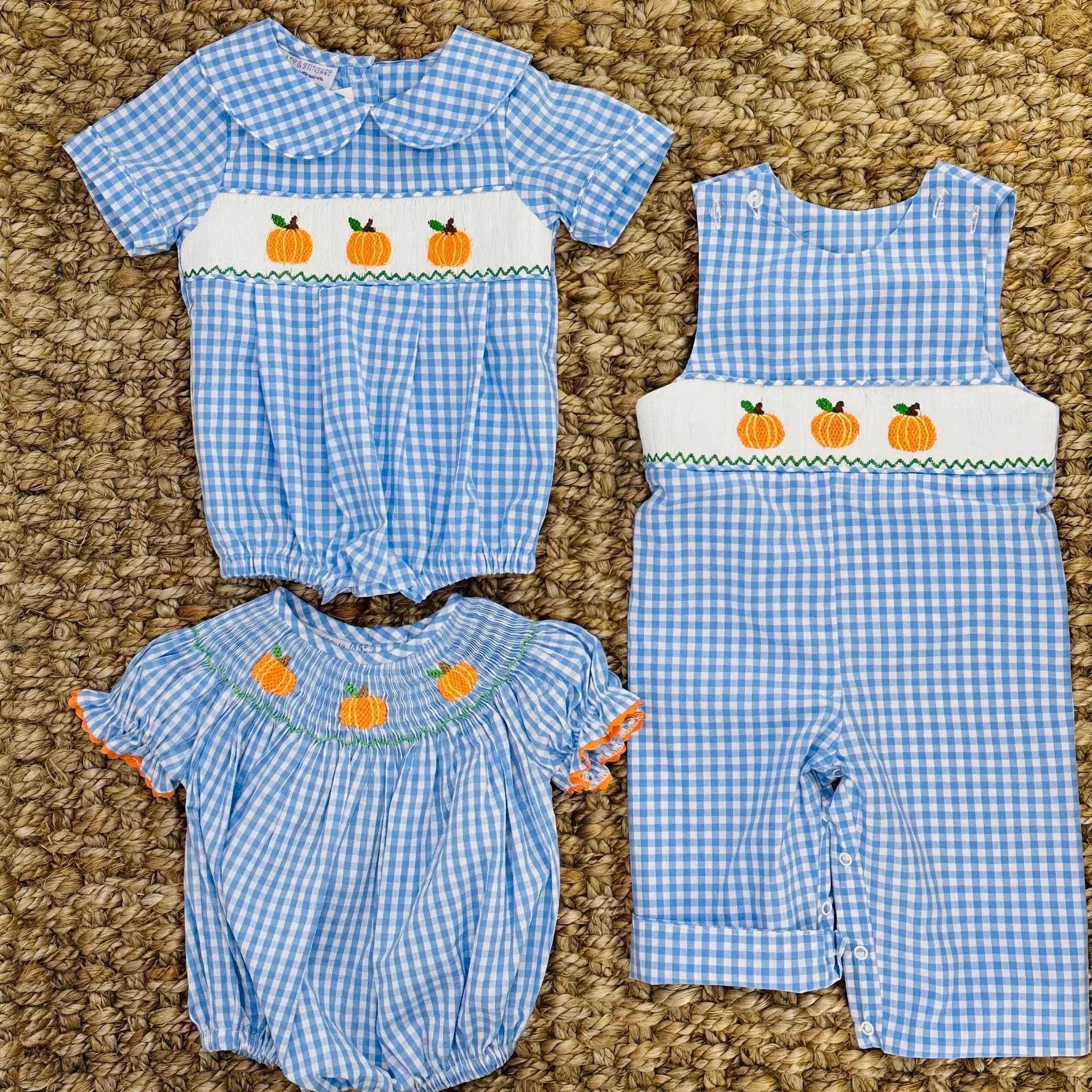 Pumpkin Smocked Boy's Bubble in Gingham