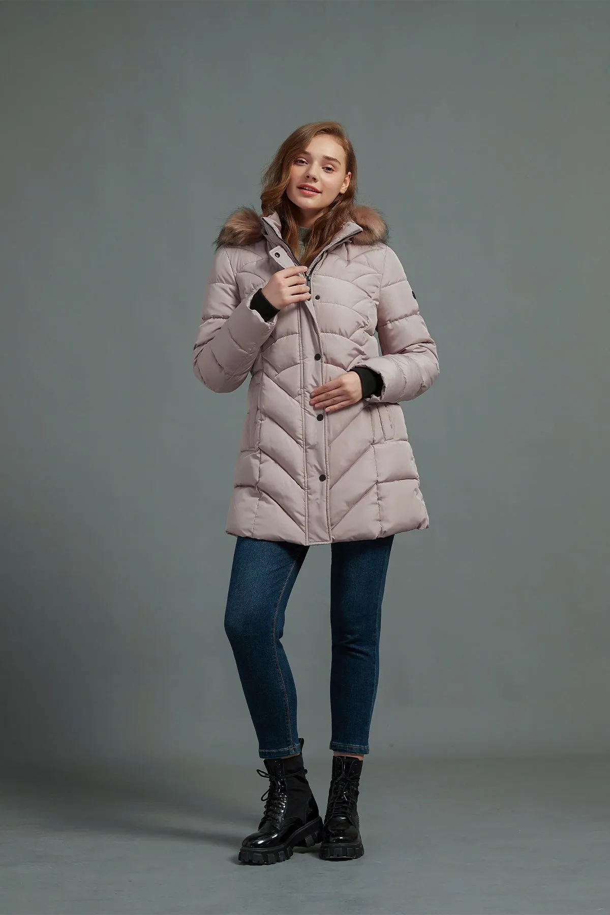 Quilted Puffer Coat & Jacket with faux fur hood