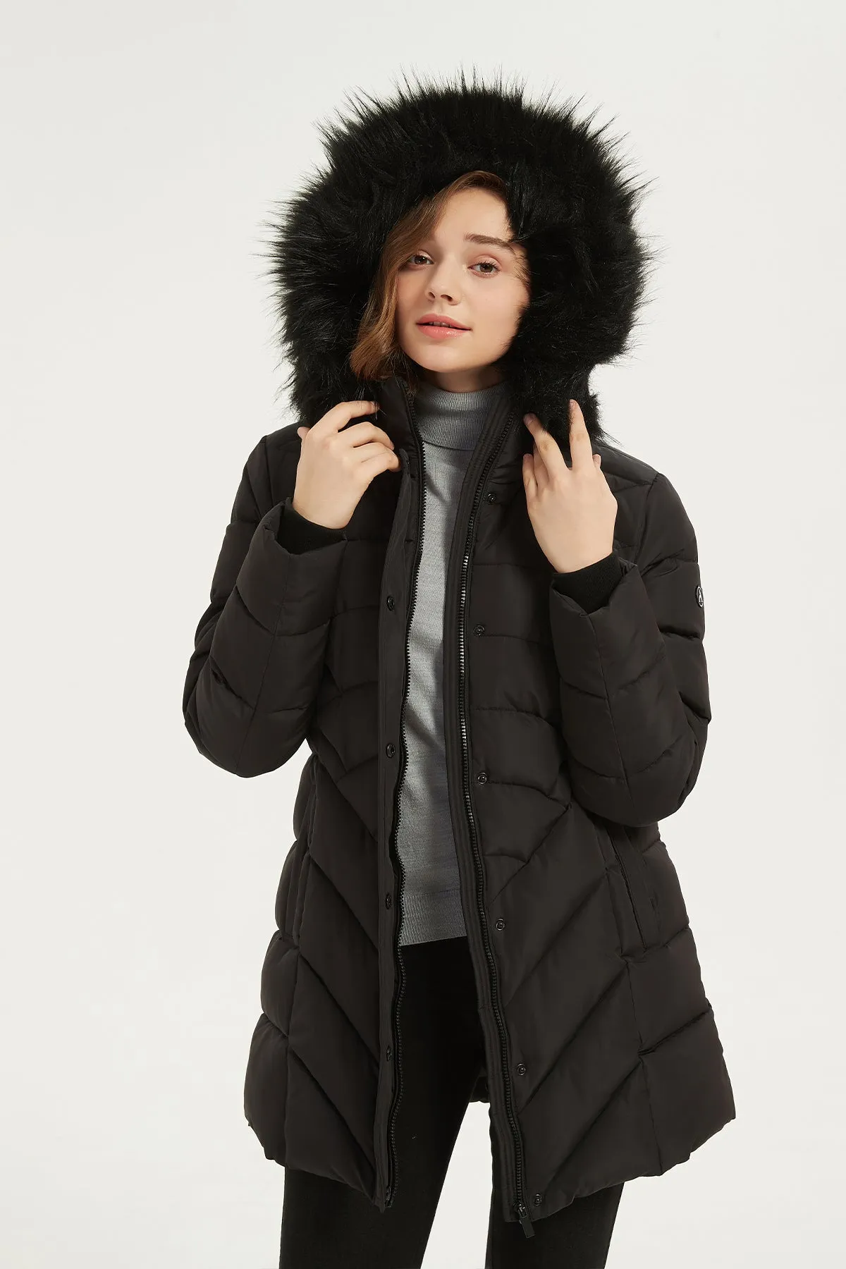 Quilted Puffer Coat & Jacket with faux fur hood