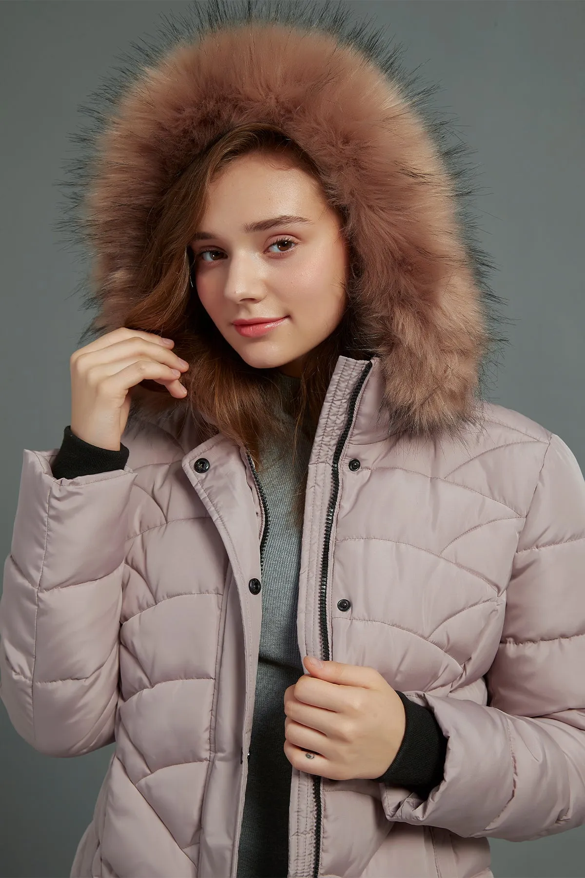 Quilted Puffer Coat & Jacket with faux fur hood