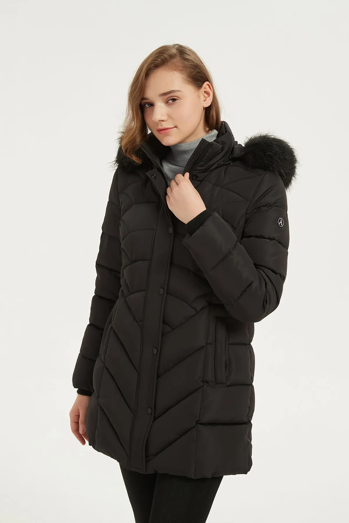 Quilted Puffer Coat & Jacket with faux fur hood