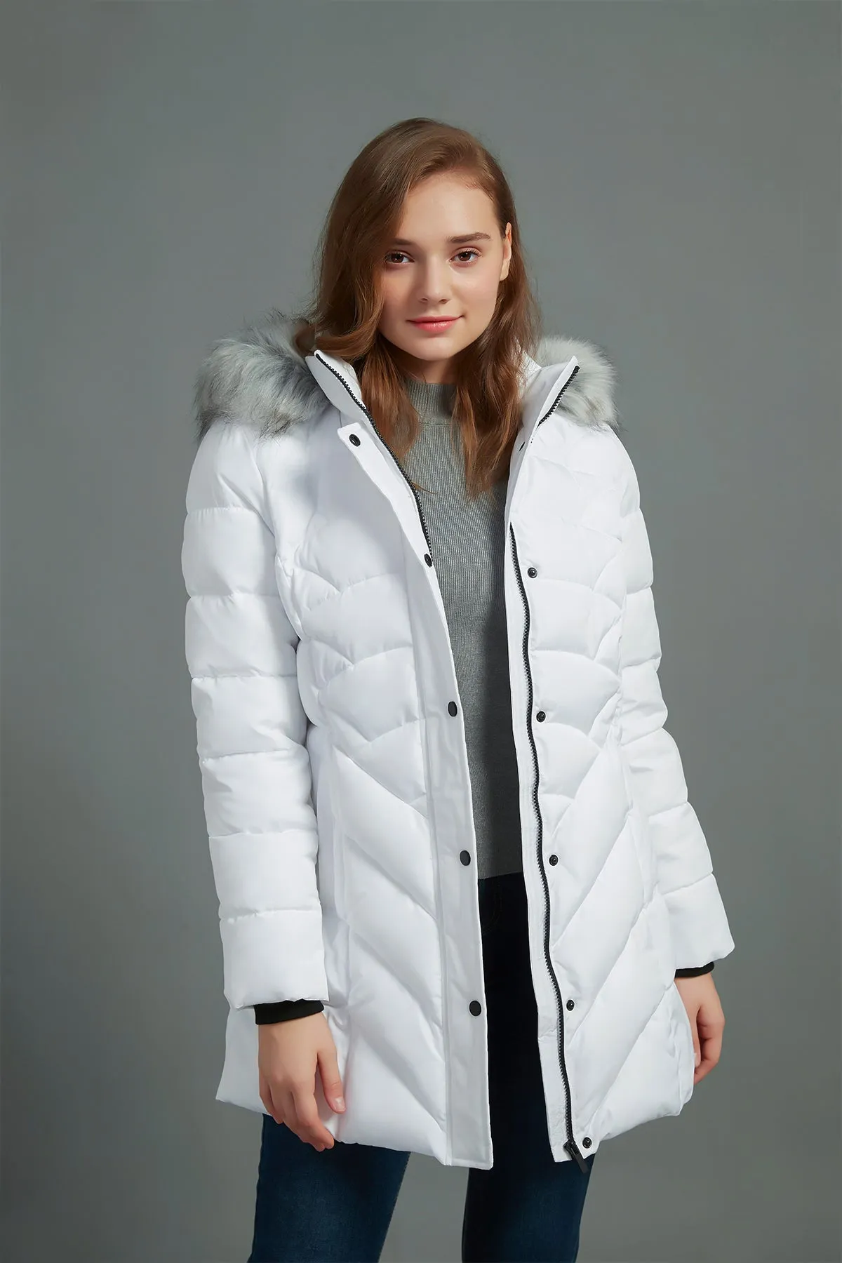 Quilted Puffer Coat & Jacket with faux fur hood