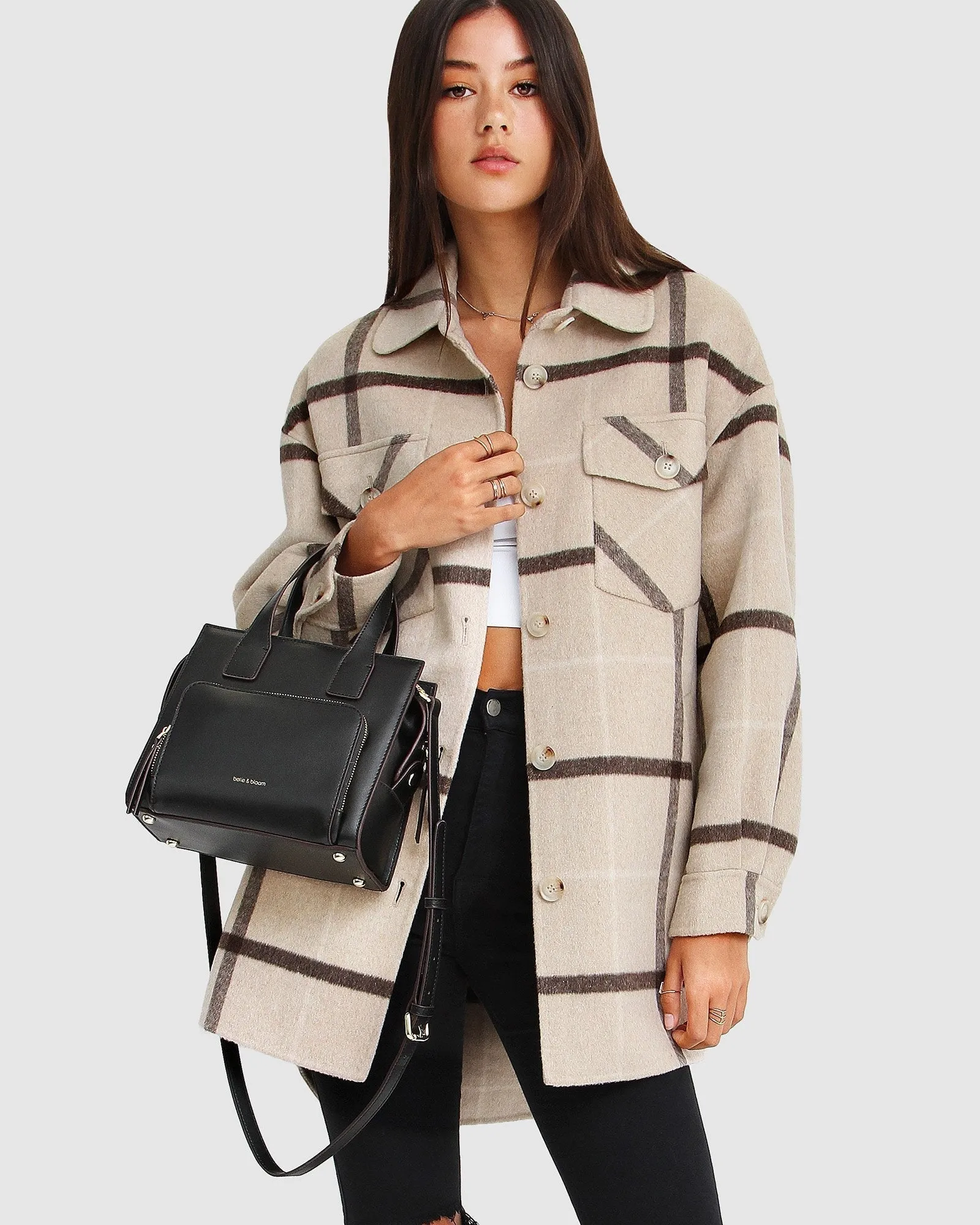 River's Edge Plaid Shacket - Beige