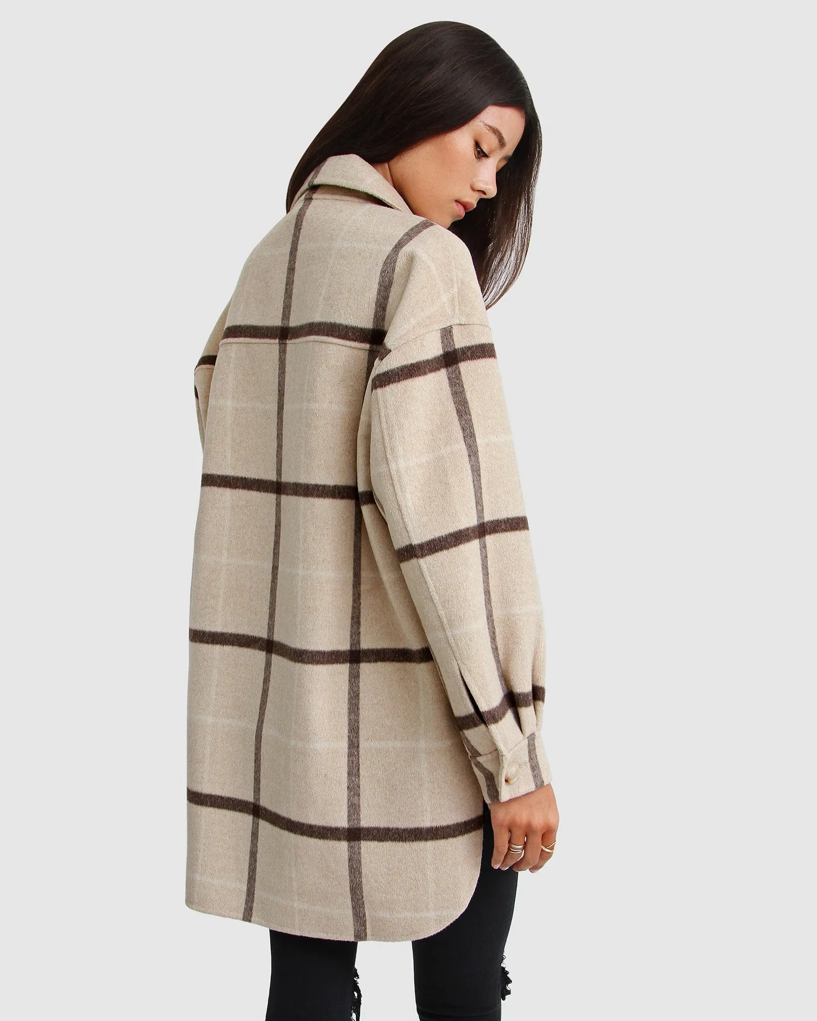 River's Edge Plaid Shacket - Beige