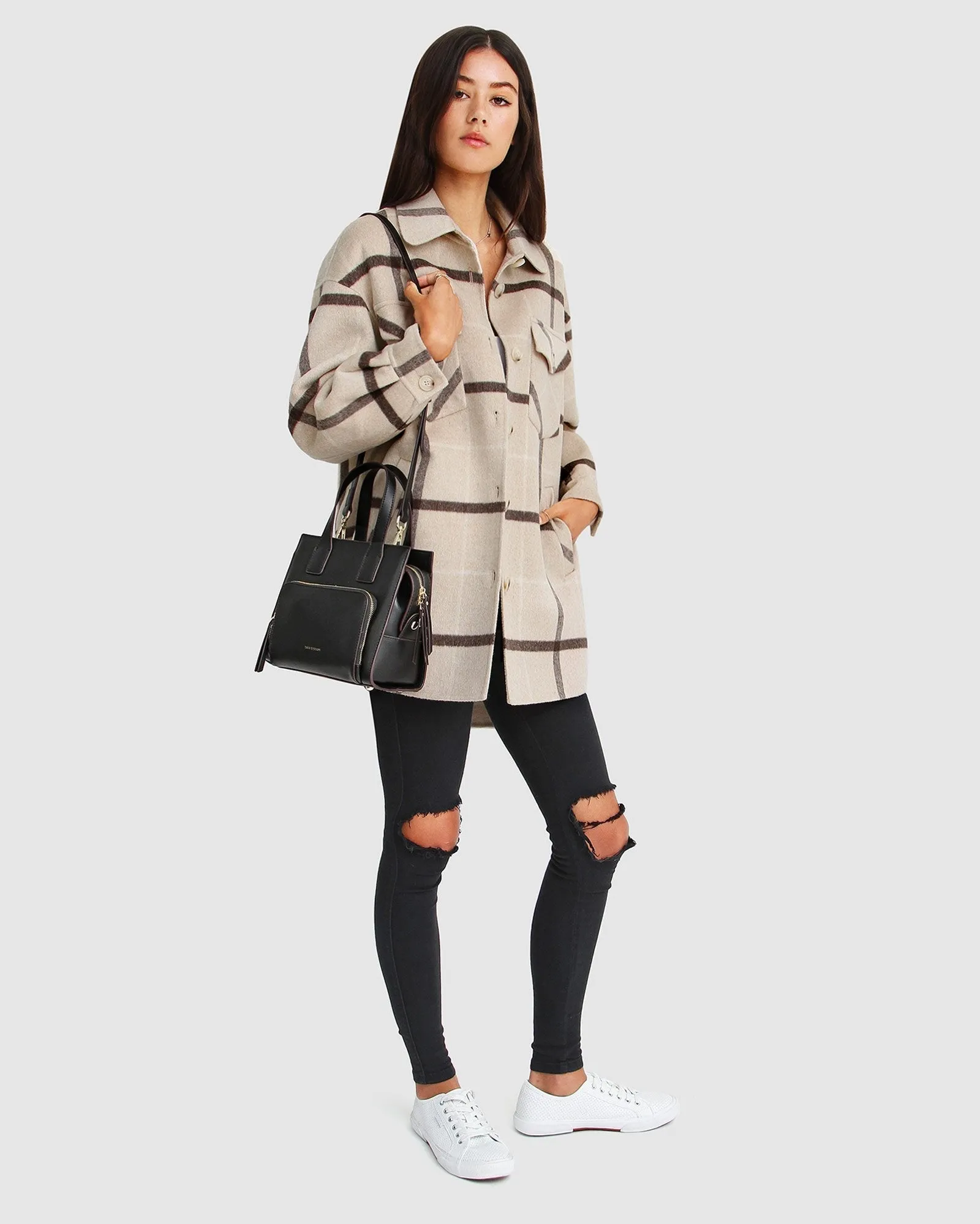 River's Edge Plaid Shacket - Beige