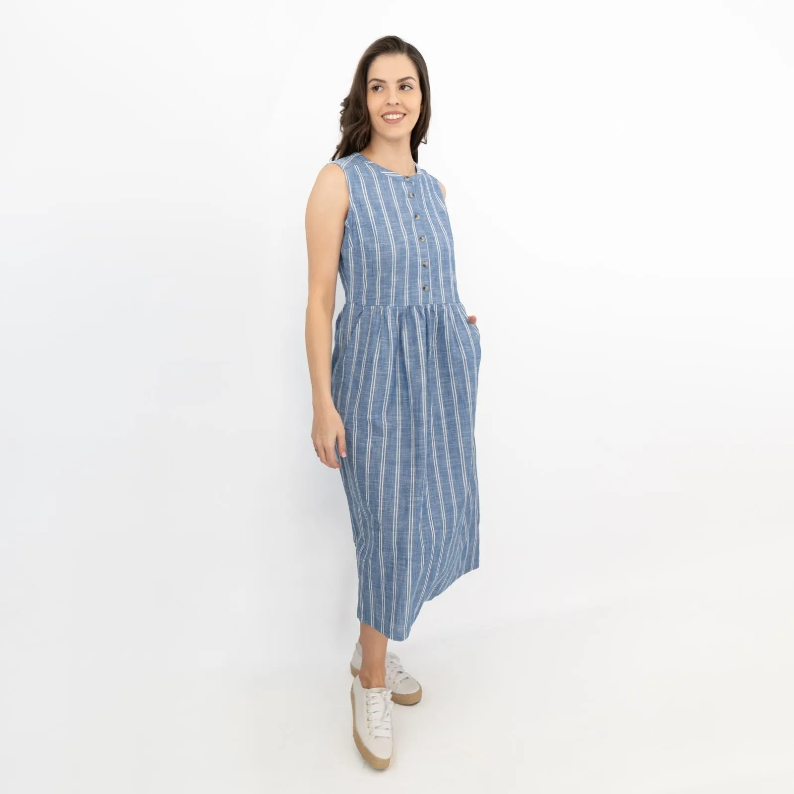 Seasalt Blue Striped Creek Cottage Midi Dress