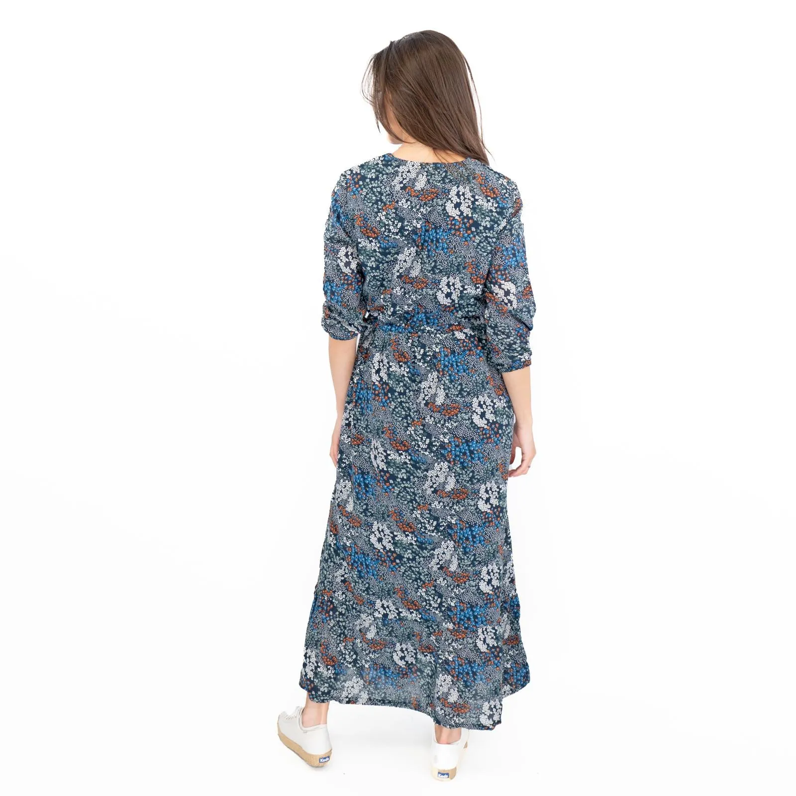 Seasalt Navy Corn Marigold Floral Print 3/4 Sleeve Maxi Dress