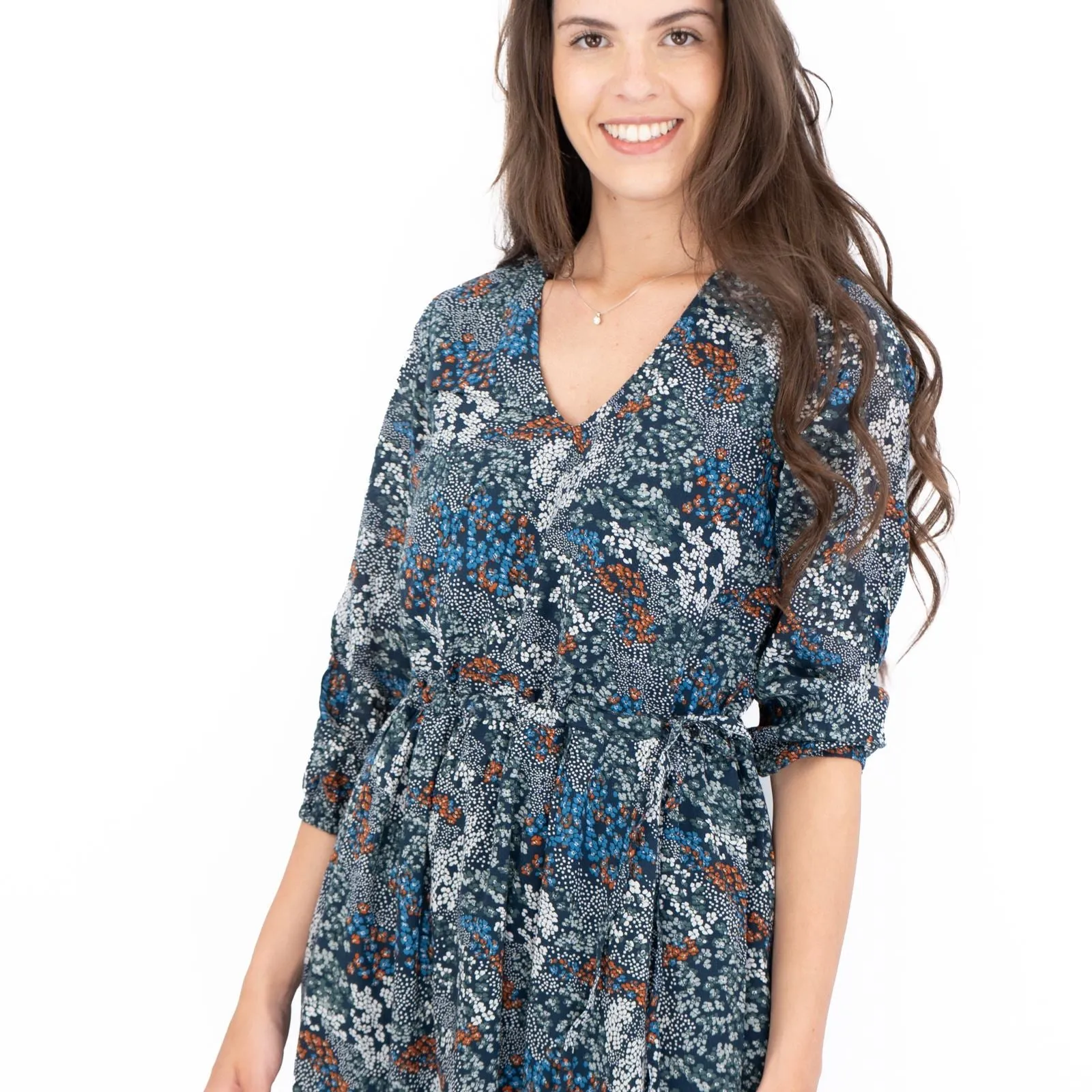 Seasalt Navy Corn Marigold Floral Print 3/4 Sleeve Maxi Dress