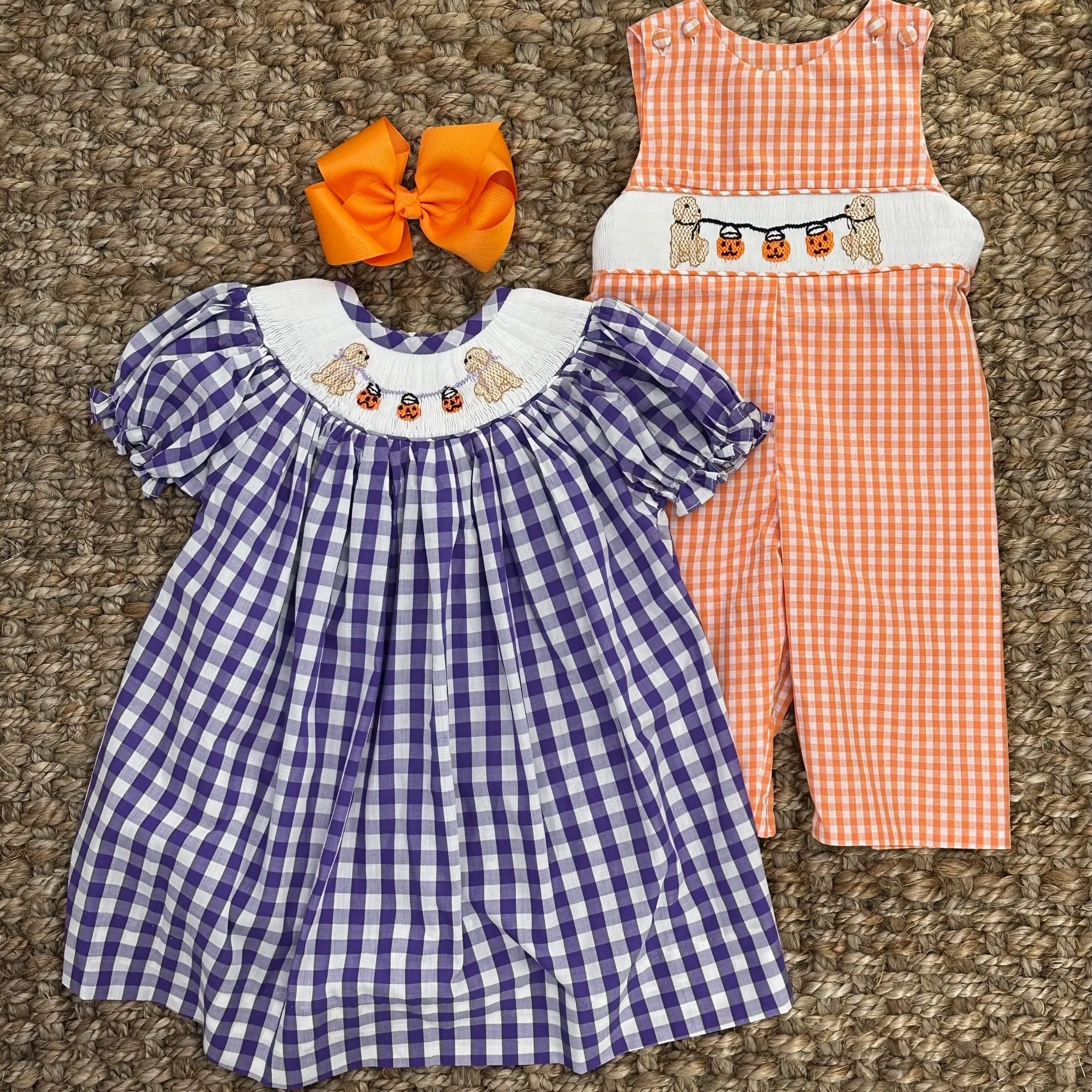 Smocked Halloween Puppy Bishop Dress