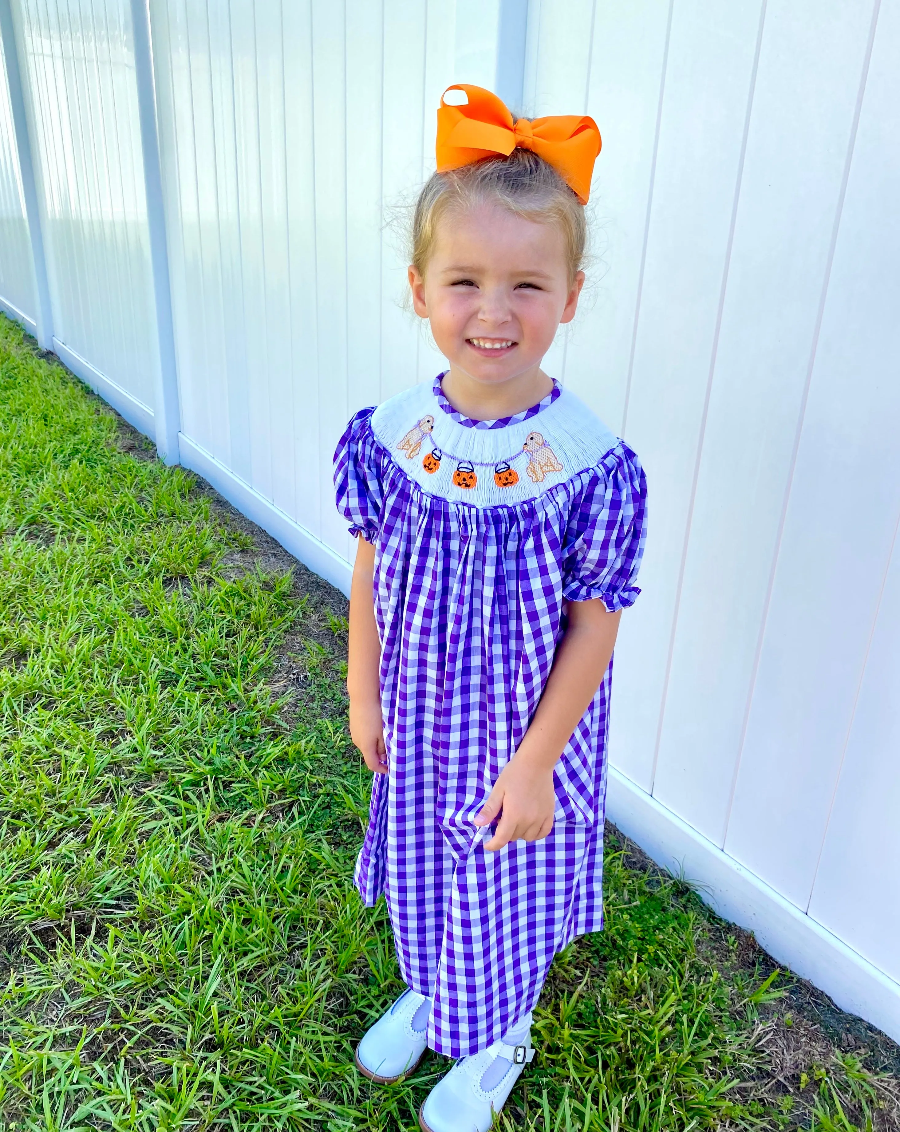 Smocked Halloween Puppy Bishop Dress