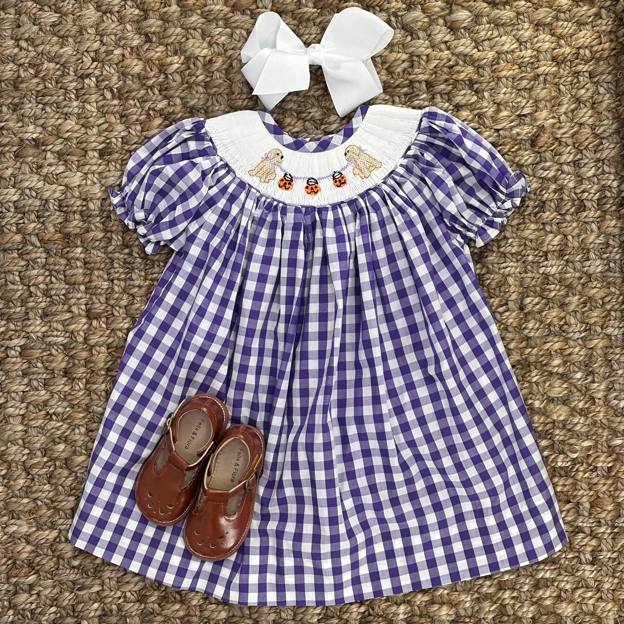 Smocked Halloween Puppy Bishop Dress