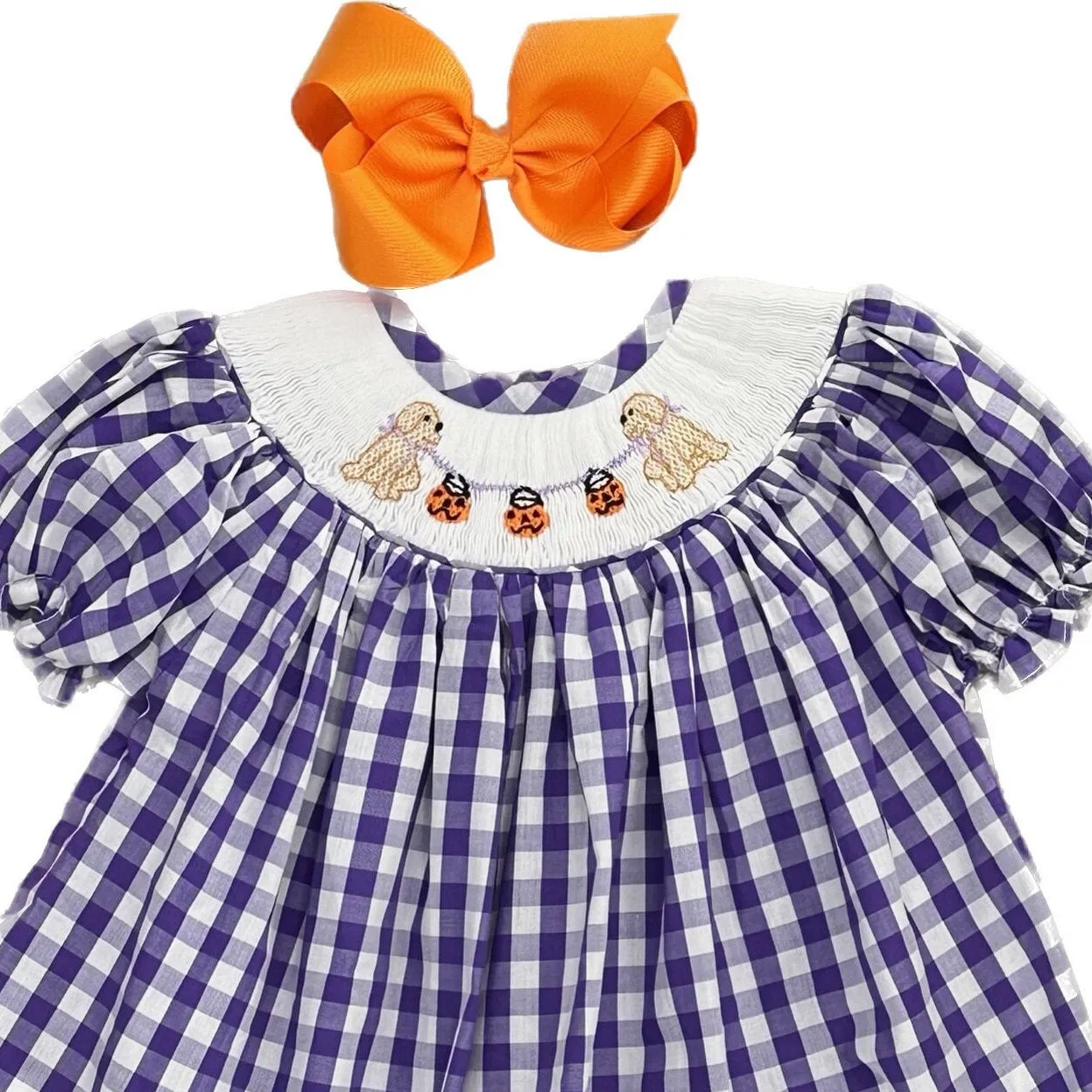 Smocked Halloween Puppy Bishop Dress