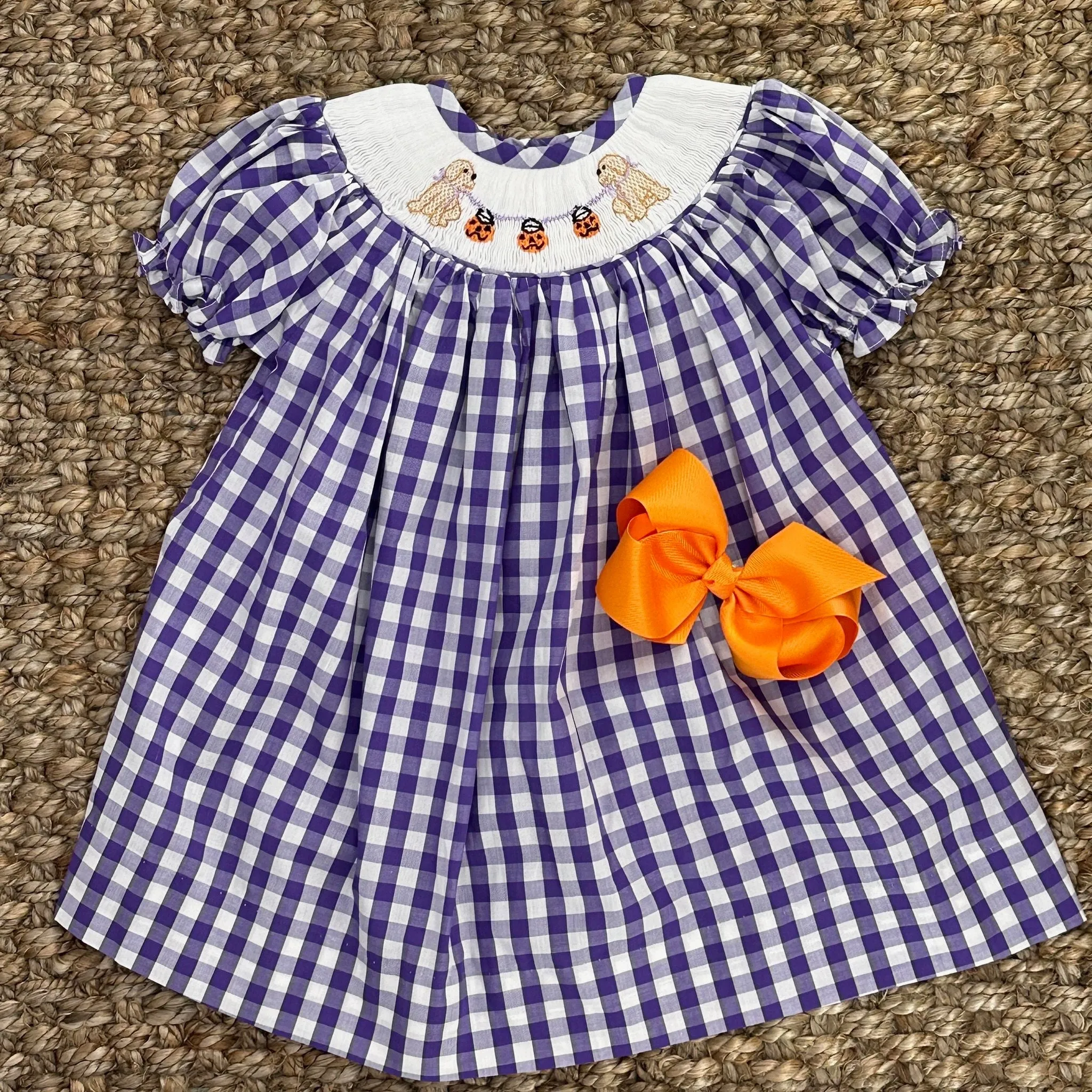 Smocked Halloween Puppy Bishop Dress