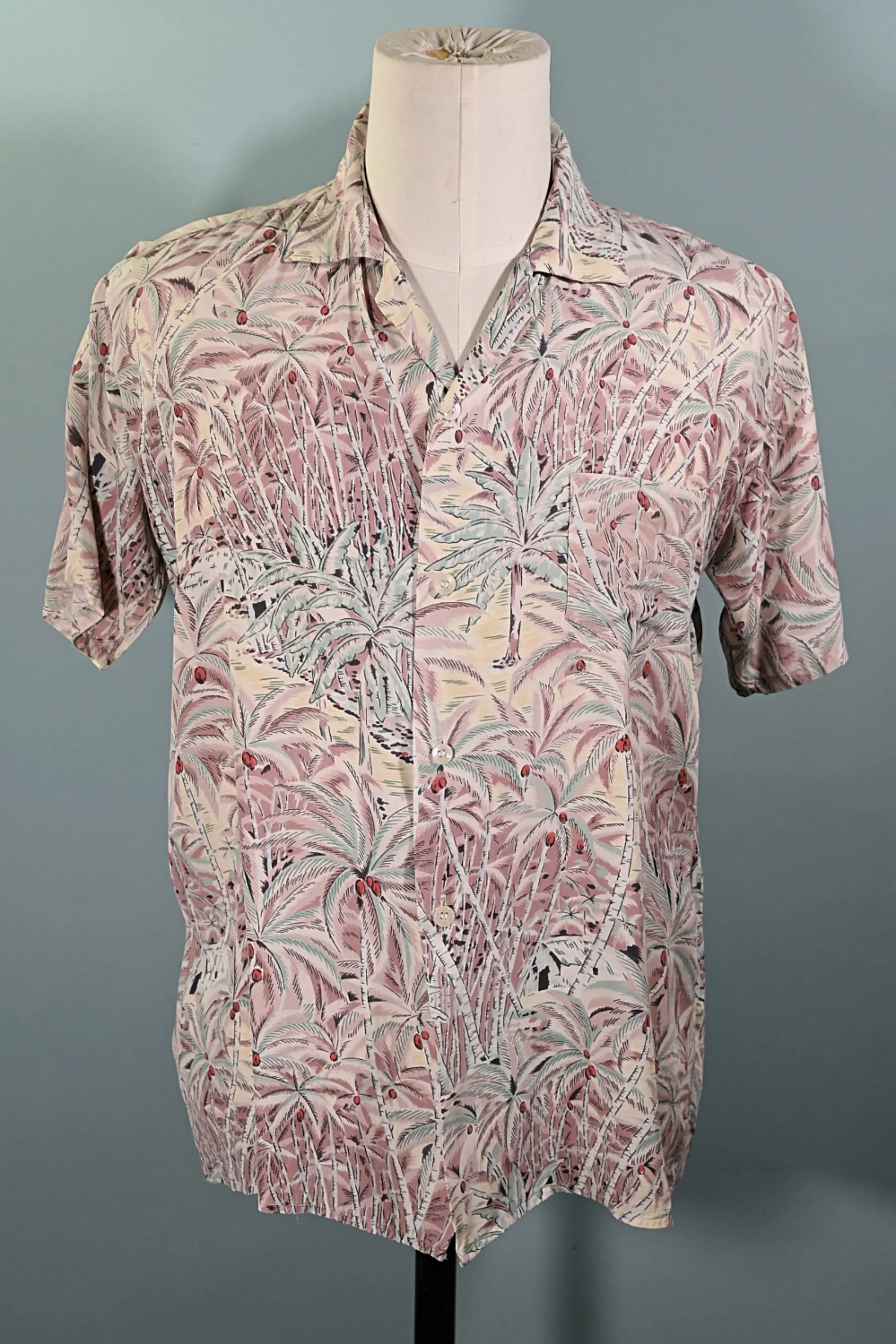 SOLD Aloha Vintage Rayon Hawaiian Shirt, Soft Pastel Tropical Print M