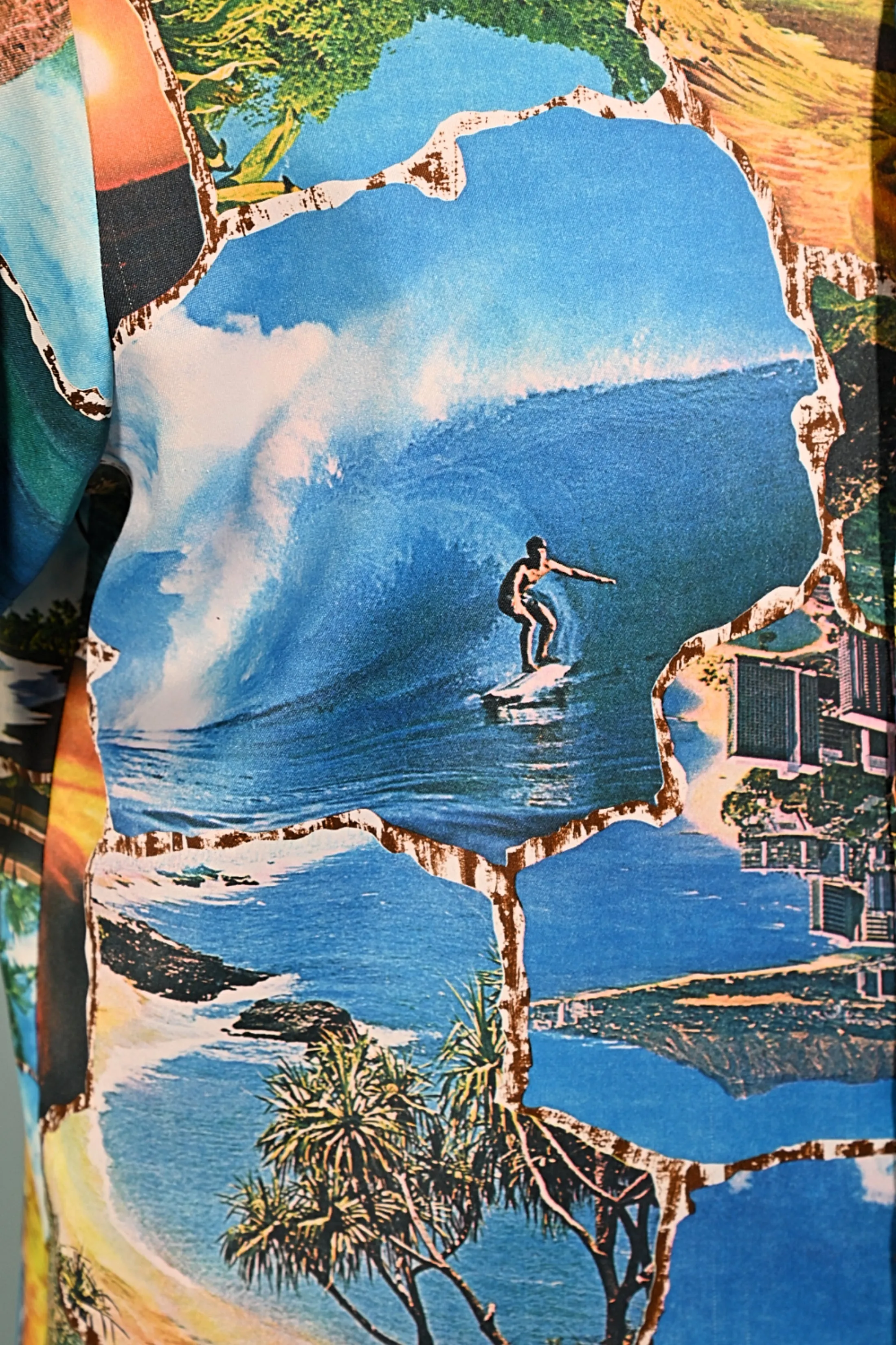 SOLD Vintage 70s Photo Print Surfer Hawaiian Shirt, Polyester Aloha Shirt by Andrade M