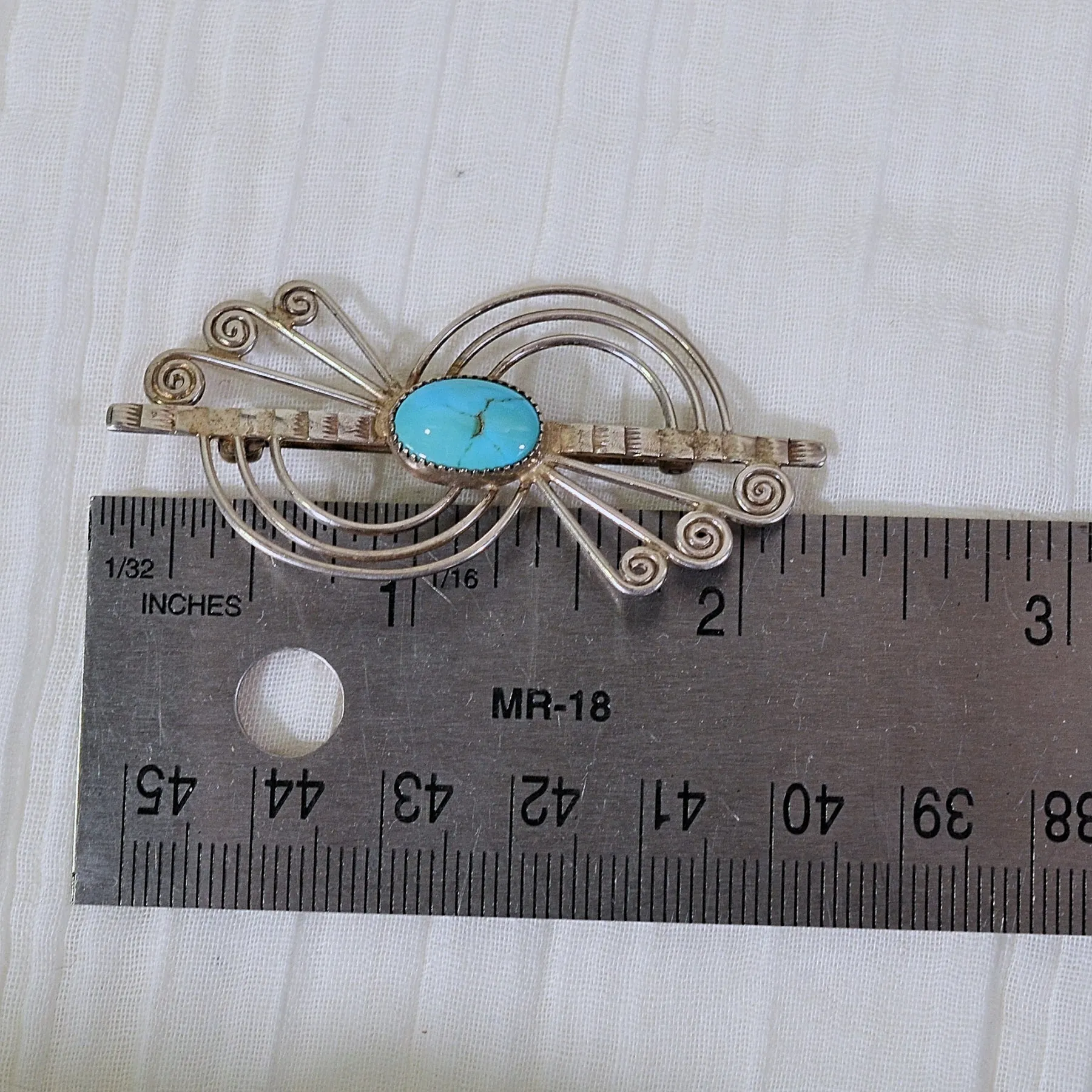 SOLD Vintage Sterling Silver Turquoise Native American Brooch 4.9 Grams