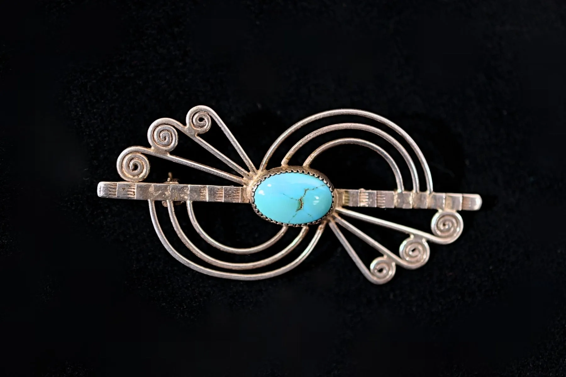 SOLD Vintage Sterling Silver Turquoise Native American Brooch 4.9 Grams