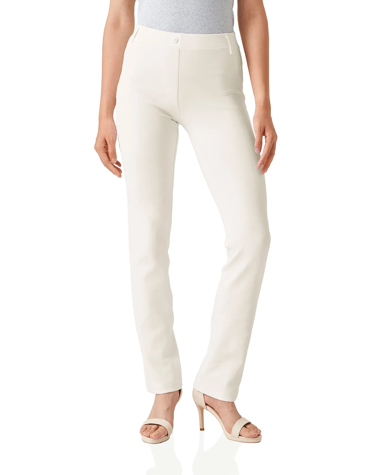 Straight Leg Yoga Dress Pants, Back Pockets (Cream)