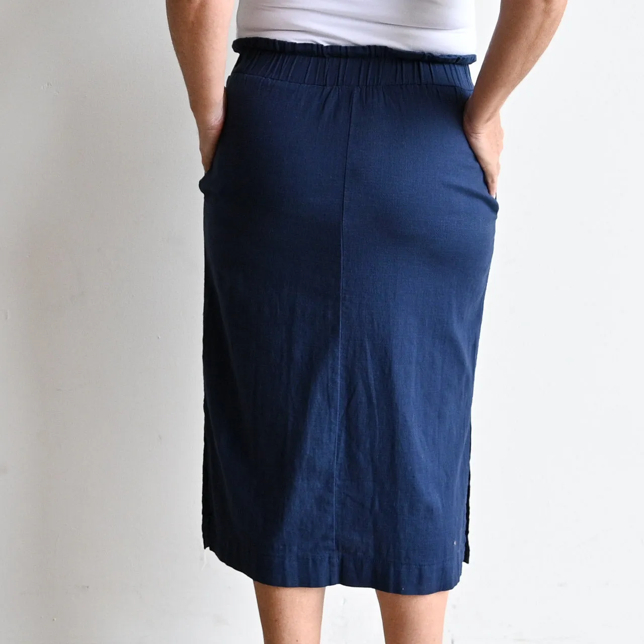 Stretch Linen Midi Skirt