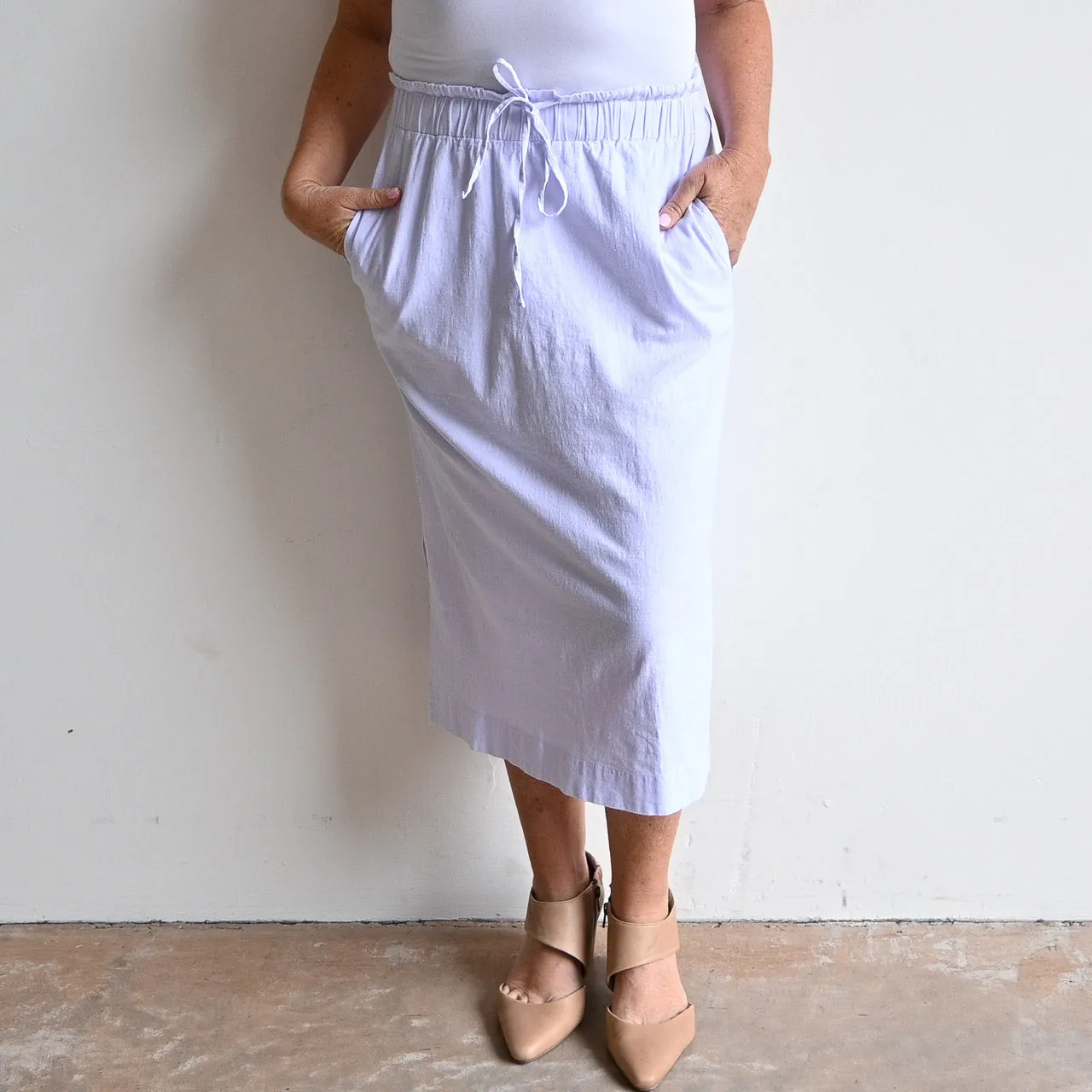 Stretch Linen Midi Skirt