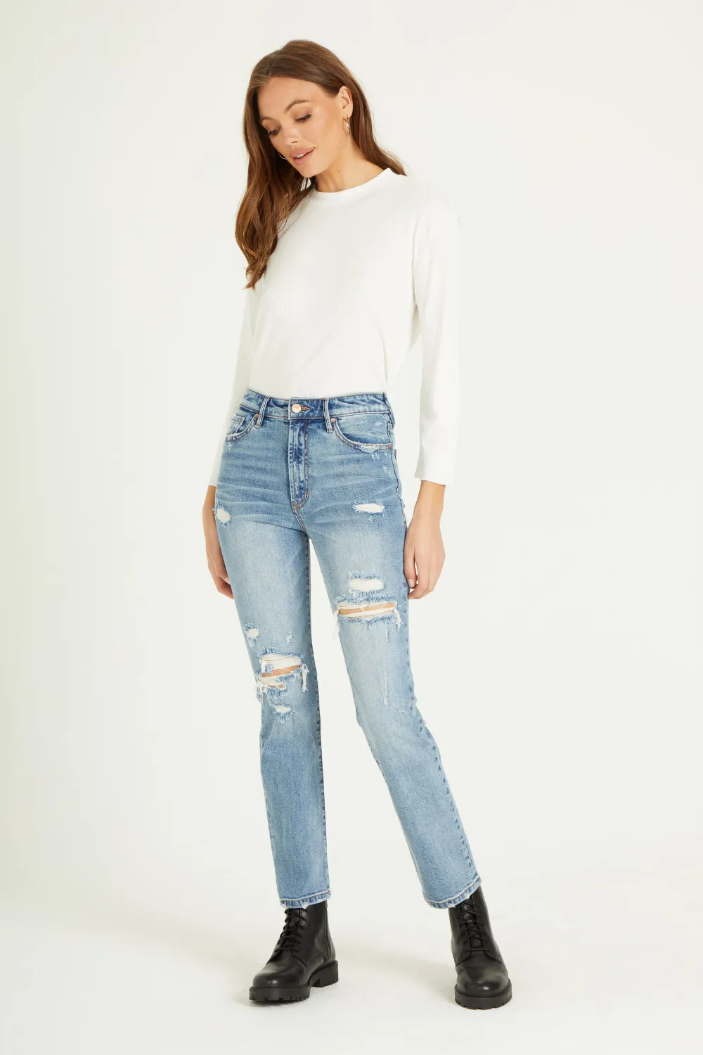 SUPER HIGH-RISE FRANKIE JEANS | DISTRESSED BLUE