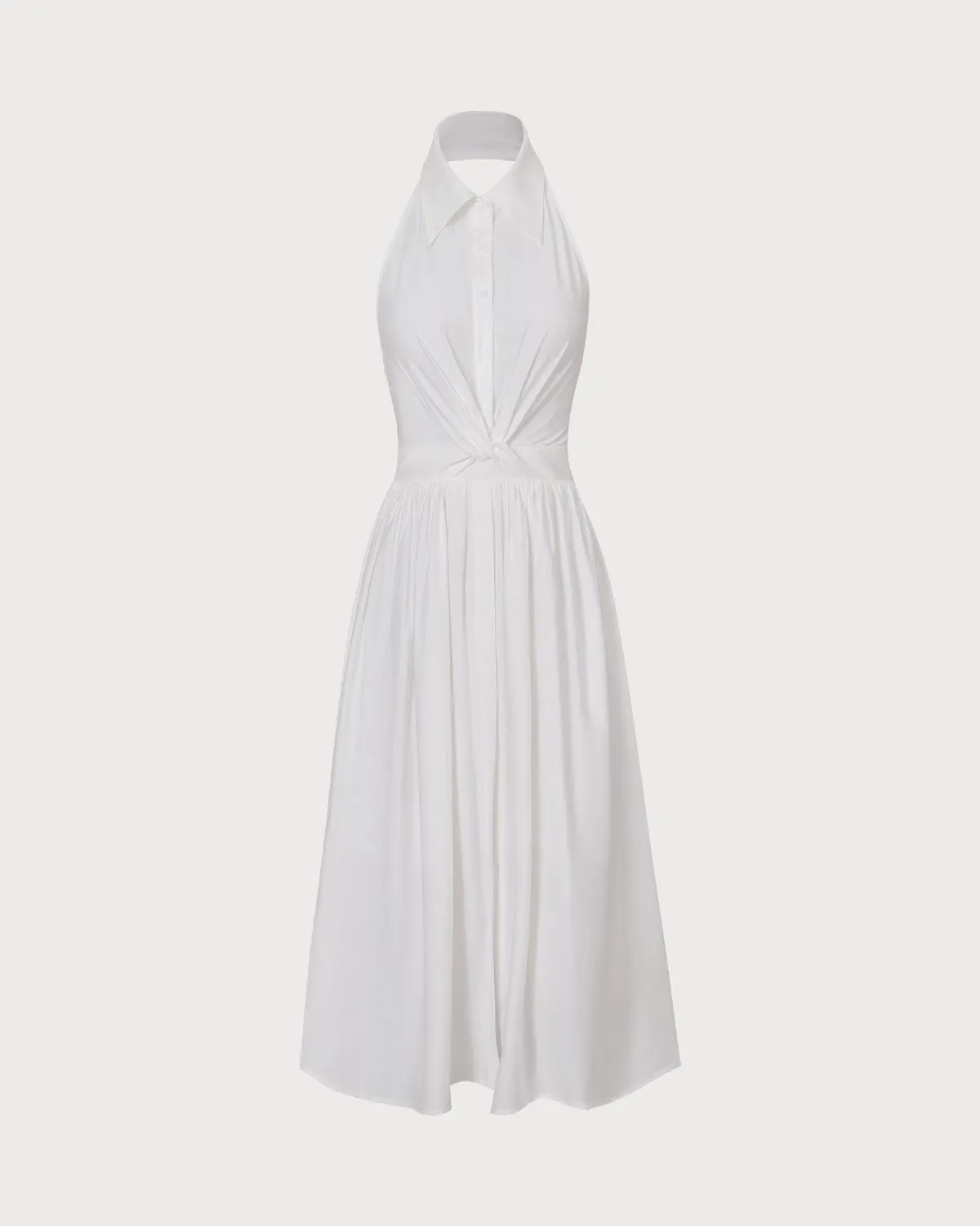 The White Collared Twist Backless Midi Dress