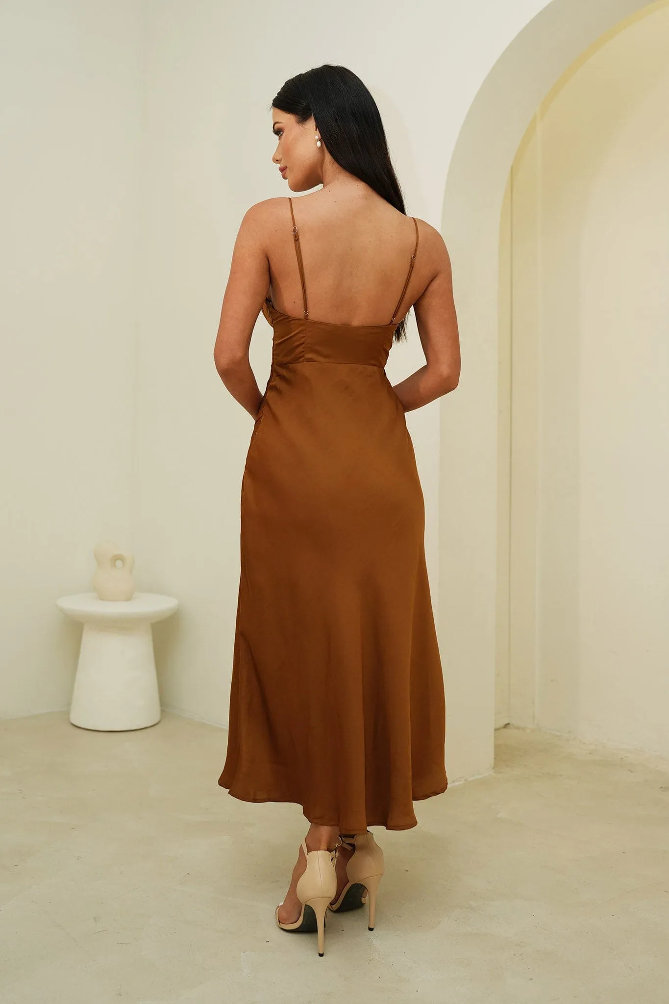 Thea Midi Dress in Chocolate