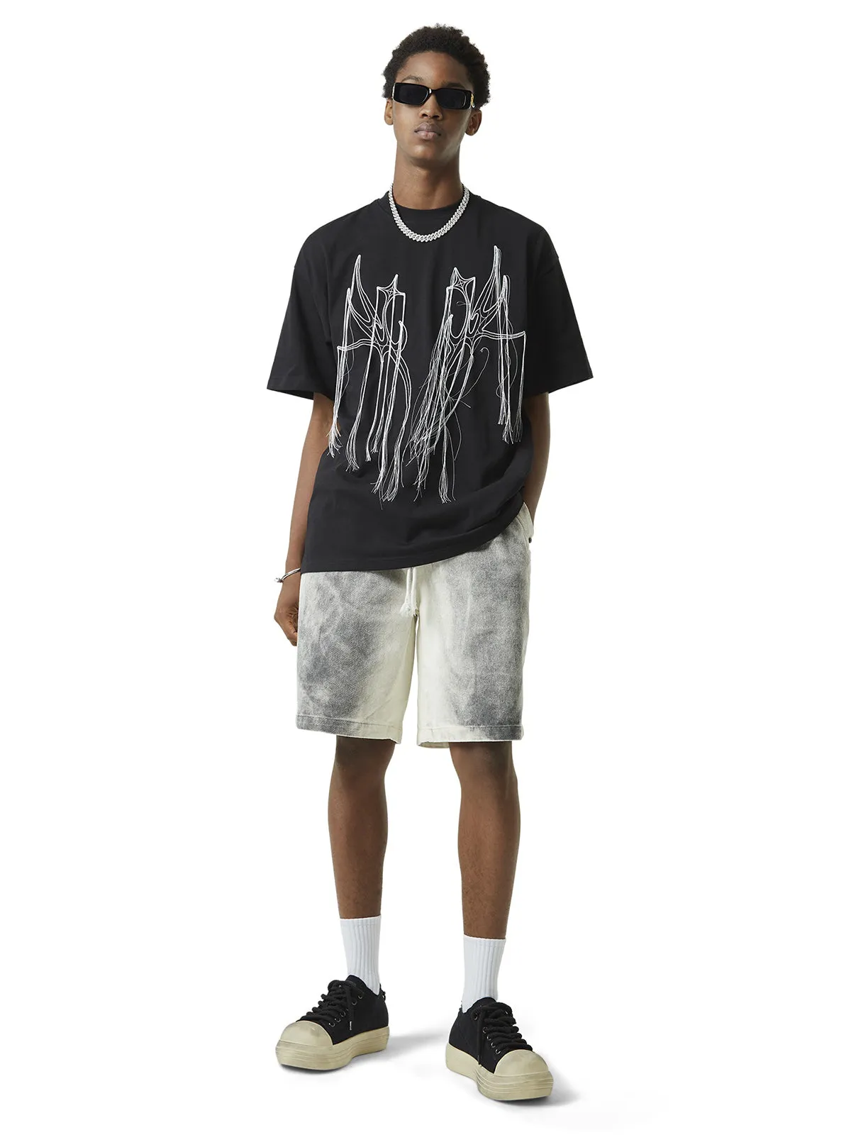 Thesupermade Spray-painted Woodcut Hip-Hop Shorts