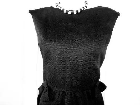 *VINTAGE '50s RICHARD FRONTMAN BLACK PIQUE DRESS ADORNED WITH BOWS & A METAL ZIPPER