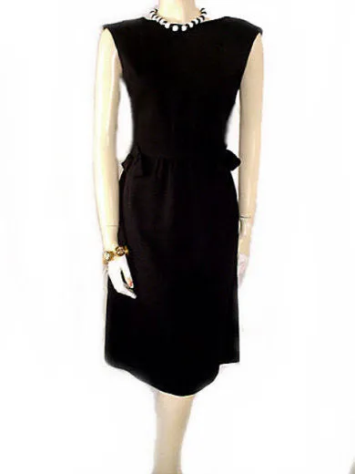 *VINTAGE '50s RICHARD FRONTMAN BLACK PIQUE DRESS ADORNED WITH BOWS & A METAL ZIPPER