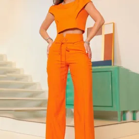 Women's Elegant Orange Two-Piece Set with Quarter Sleeves