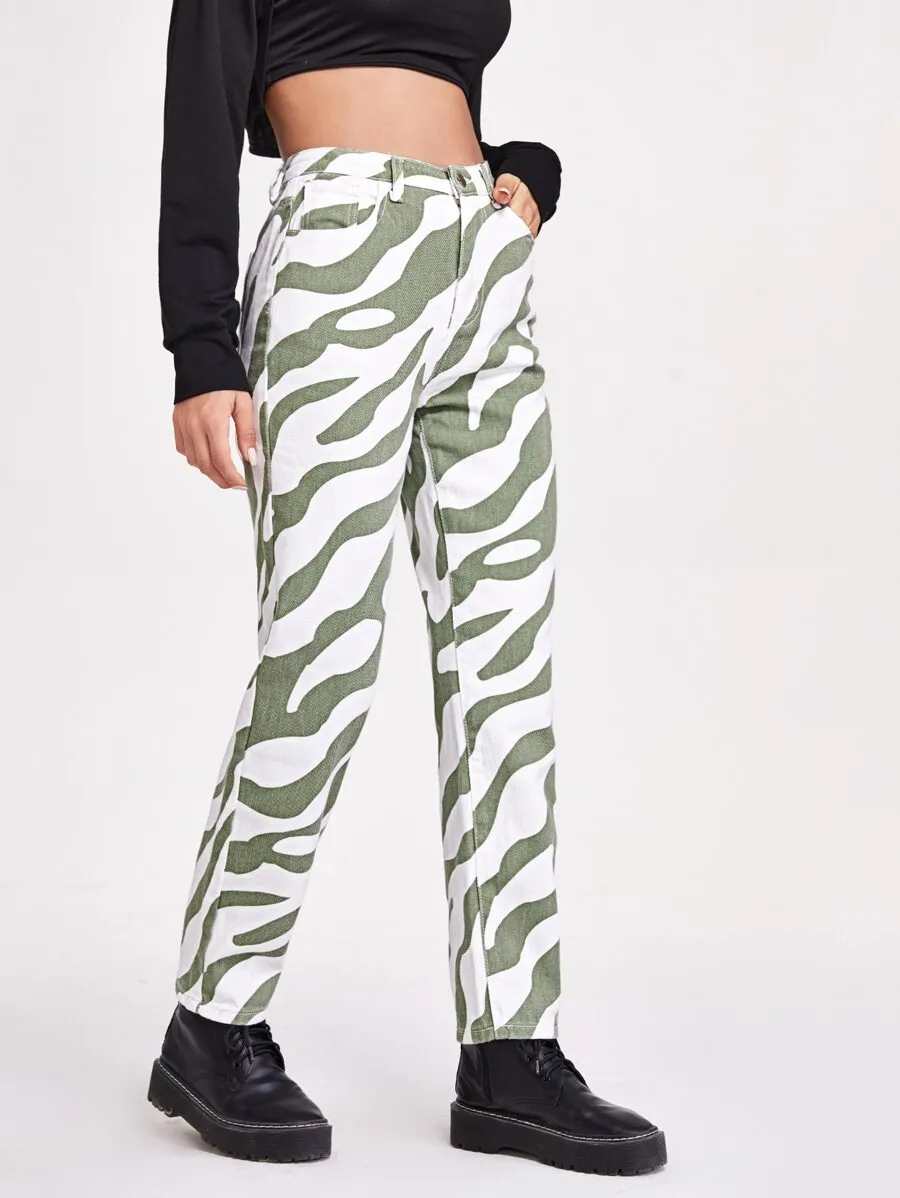 Zebra Print High-waisted Jeans