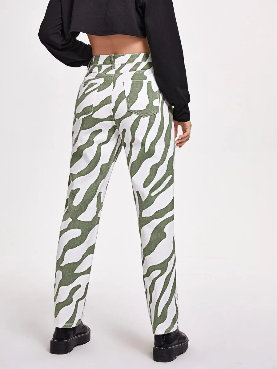 Zebra Print High-waisted Jeans