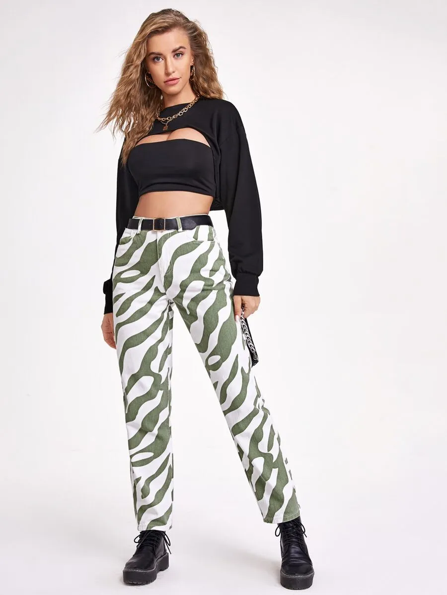 Zebra Print High-waisted Jeans