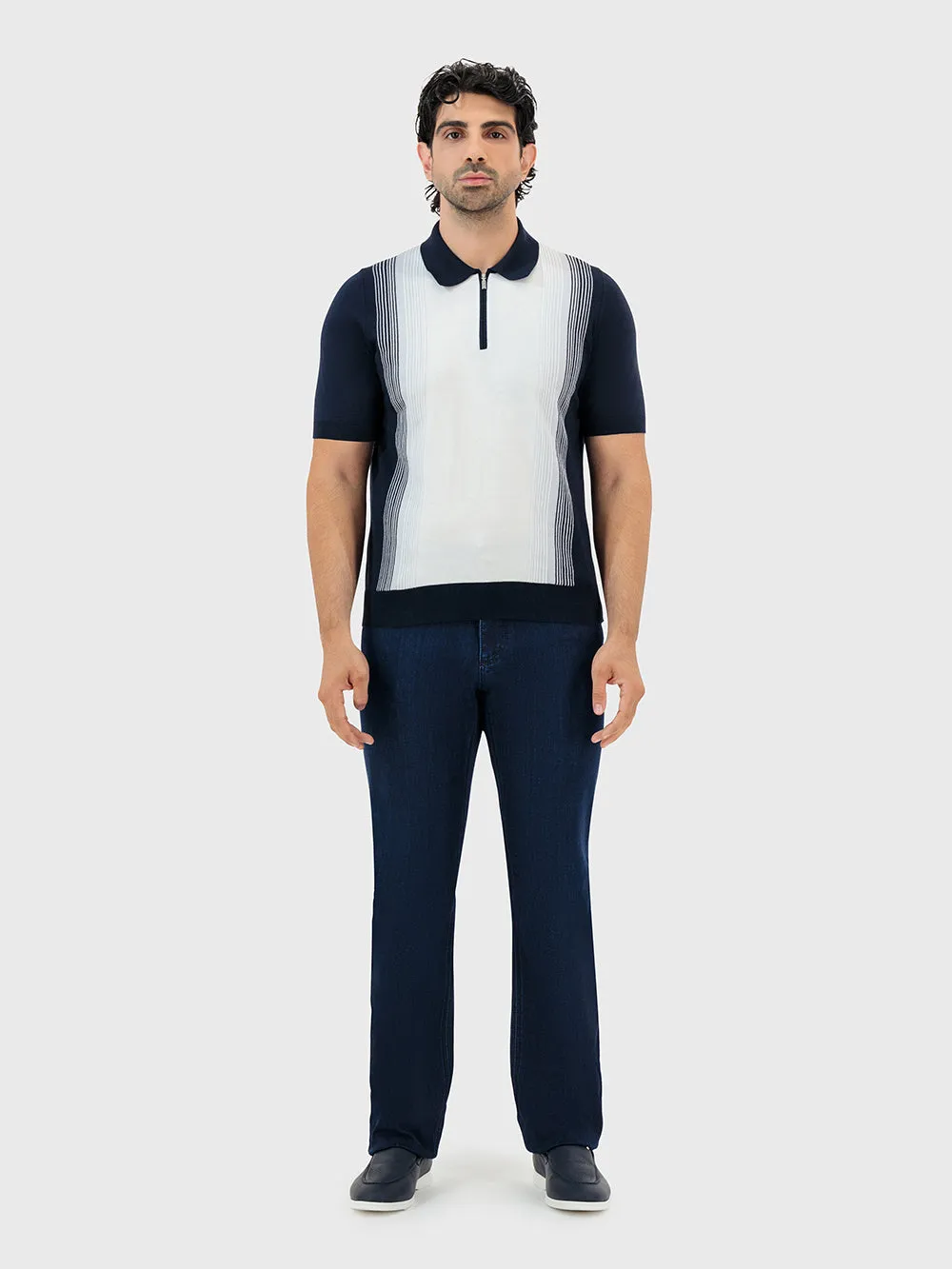 Zipped Polo Shirt in Cotton and Silk