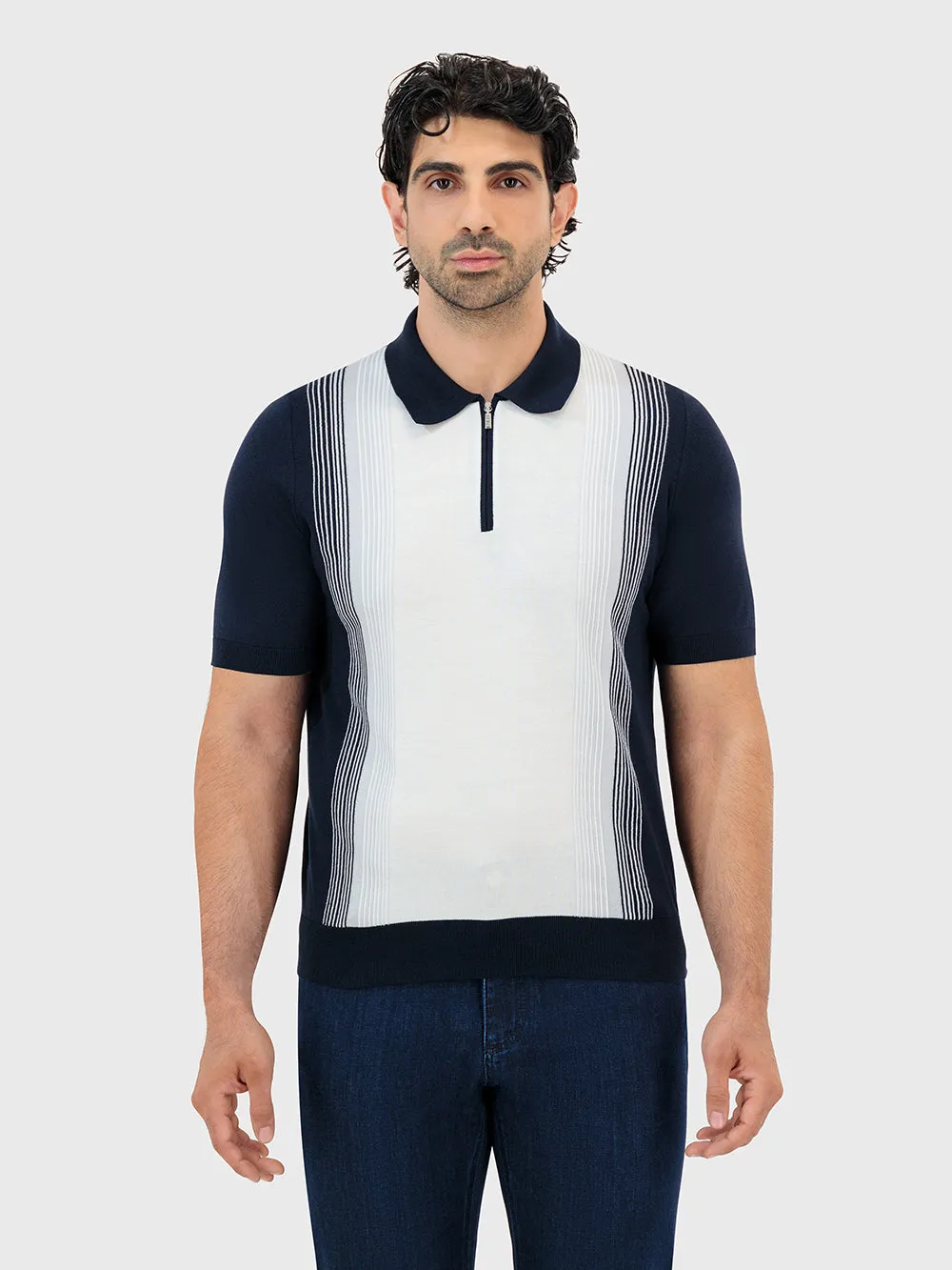 Zipped Polo Shirt in Cotton and Silk