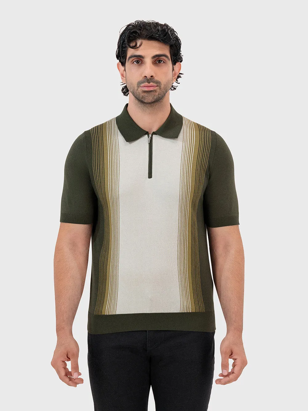 Zipped Polo Shirt in Cotton and Silk